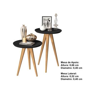 Imagem de Kit 2 Mesas Lateral e Apoio 40cm Pés Palito Preto - Comprar Moveis em Casa