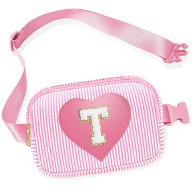 Imagem de Pochete infantil para meninas, bolsa tiracolo com inicial rosa, 4, 5, 6, 7, 8, 9, 10, 11, 12, 13 anos, ideias de presente de aniversário para meninas, rosa, T