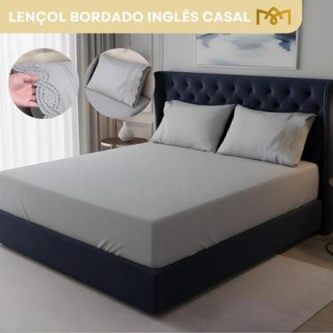 Imagem de Jogo De Lençol 3 Peças Bordado Inglês Premium Casal Percal 400 Fios To