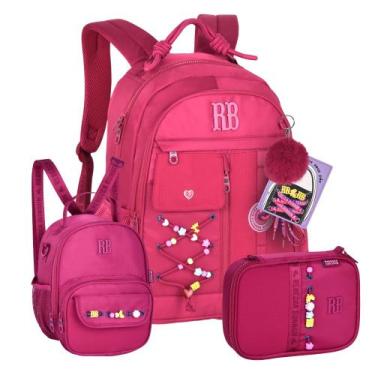 Imagem de Kit Mochila Costas Rebecca Bonbon Beaded Fun Com Lancheira Estojo Box,