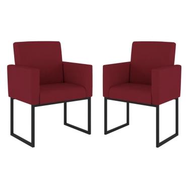 Imagem de Kit 02 Cadeiras Poltrona Decorativa Sala Quarto Base Preto Cor: Marsala