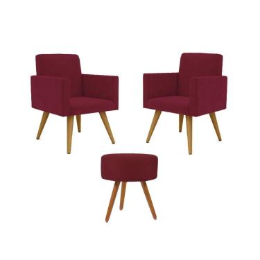Imagem de Jogo 02 Poltronas Decorativas + Puff Redondo Oferta Cor: Marsala