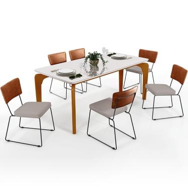 Imagem de Mesa Capri 160cm Off White Nature Com 6 Cadeiras Camel Bege