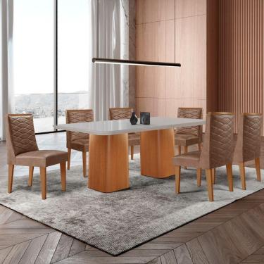 Imagem de Mesa De Jantar Eloise 180cm Tampo Mdf 6 Cadeiras Moderna Tork /nat/off/serig. Off