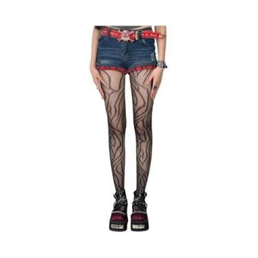 Imagem de Meia-calça Gótica Vermelha Vinho Com Flores Vazadas Y2K, Legging De Re