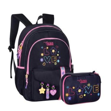 Imagem de Kit Escolar Mochila Costas Estojo Box Youtuber Cacau Haxkar Cor:Preto 