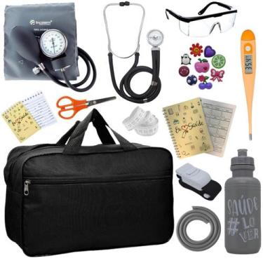 Imagem de Kit Enfermagem Academico Estetoscópio Aparelho de Pressão Bolsa Multi 