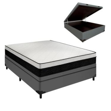 Imagem de Cama Casal Arezzo Black White e Box Baú s Cinza - Portobel