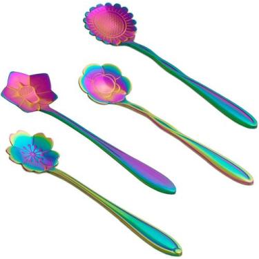 Imagem de Cj 4 Colheres Aço Inox P/chá Flores Rainbow - rojemac