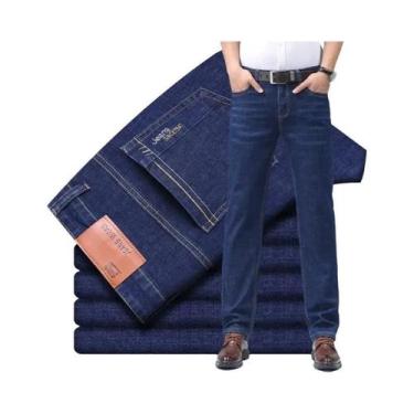 Imagem de Calças Jeans Masculinas De Verão Finas E Elásticas Em Algodão Azul Con