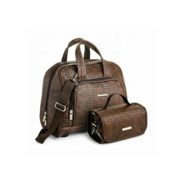 Imagem de Kit Viagem Necessaire Rolo + Frasqueira Padrão Bordo Viccin, Marrom tr
