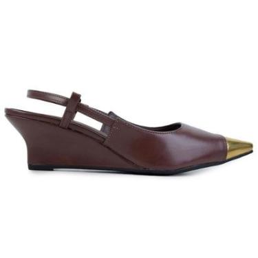 Imagem de Sapato Feminino Suzana Santos Slingback Ouro e Marrom - 4750-Feminino