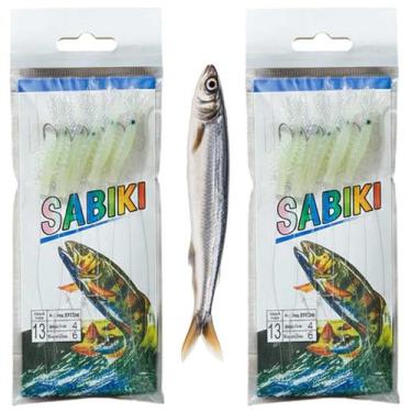 Imagem de Isca Camarao Sabiki Pesca Artificial Kit 2 Anzol 13 Fluorescente Robal