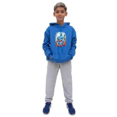 Imagem de Conjunto Infantil Menino Estampa Tubarao Blusa Canguru e Calça Moletom Toque Macio-Masc...