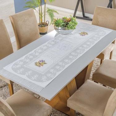 Imagem de Trilho de Mesa em Renda com Transfer Flores 1,47m x 40cm 100% Poliéste
