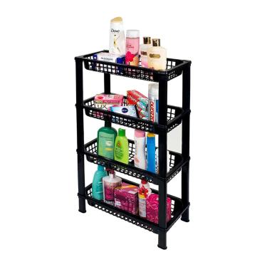 Imagem de Estante de Plástico São Bernardo Multiuso com 4 Prateleiras Preta 73x39,7x19,8cm