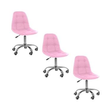Imagem de Kit 3 Cadeiras Office Eiffel Botonê Ajustável Oficial Rosa - Oficial W