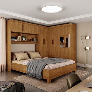 Imagem de Guarda Roupa Casal Modulado 9 Portas Cinamomo 4 Gavetas com Cama Hercules MDP Carioca Móveis