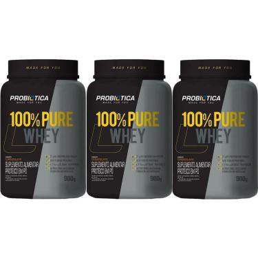 Imagem de Kit 3X 100% Pure Whey Nova Fórmula - 900g Chocolate - Probiótica-Masculino