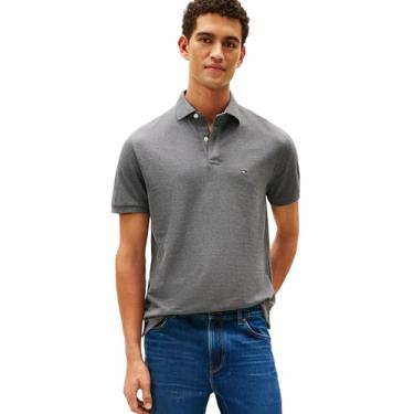 Imagem de Tommy Hilfiger Camisa polo masculina de algodão piquê de manga curta em ajuste regular,...