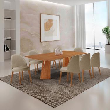 Imagem de Mesa Florida Tampo Barril Laminado E 8 Cadeiras Suiça Ambar/imbuia Nat/cinam. Imbuia