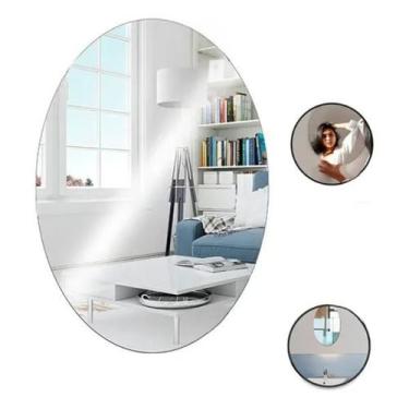 Imagem de 2 Espelho Placa Adesivo 30x40 Oval Acrílico Decorativo Sala - Minymix