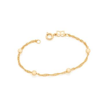 Imagem de Pulseira Rommanel Infantil Fio Torcido Bolinhas 14cm 551392 Cor:Dourad