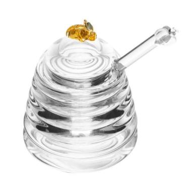 Imagem de Meleira Porta Mel Recipiente Com Colher Cristal Ecológico Little Bee A