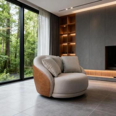 Imagem de Poltrona Ibiza Giratória Linho Bege material sintético Caramelo 122cm 