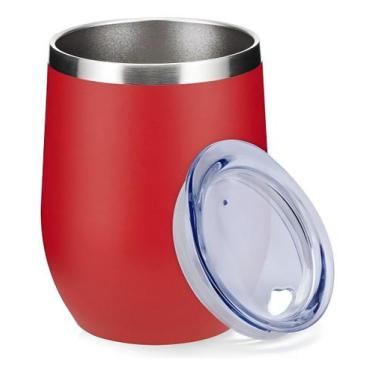 Imagem de Copo Térmico Inox Parede Dupla 350ml Com Tampa Vermelho - Genérica