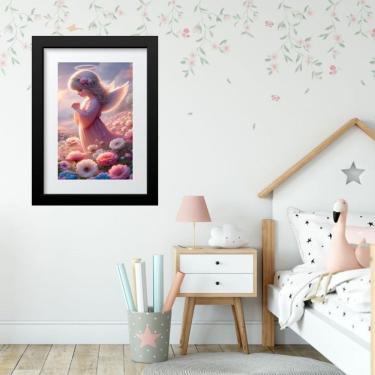 Imagem de Quadro Infantil Anjinha Com Flores - 60x48cm