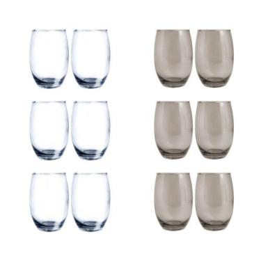 Imagem de Kit Copos de Vidro 450ml 6 Transparente / 6 Cinza California - PRATICA