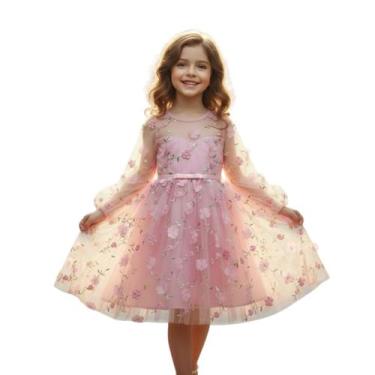 Imagem de Vestido Infantil Floral em Tule Manga Longa Festa Luxo - - anjo da mam