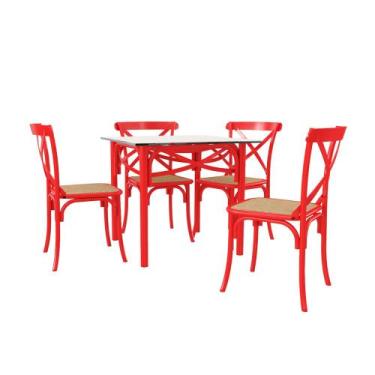 Imagem de Conjunto Katrina Vermelho 4 Lugares Tampo de Madeira Quadrado 90 Cm As
