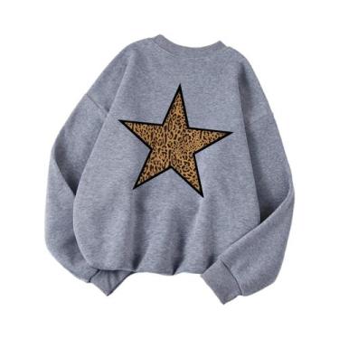 Imagem de Moletom Feminino Solto Com Gola Redonda, Estampa De Estrela Em Imitaçã