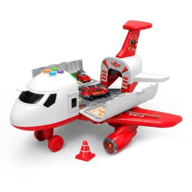 Imagem de Brinquedo Avião Bombeiro Com Luz e Som e 2 Carros Domni