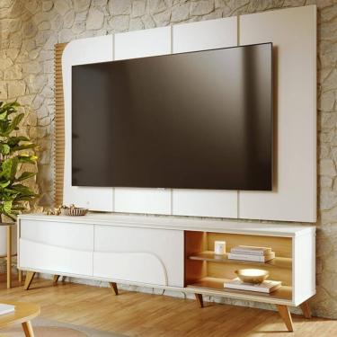 Imagem de Painel Tv 65 Pol Led E Rack Sala Pé Madeira Dante Off/freijó C05 - Mpozenato