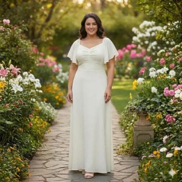 Imagem de Vestido Longo Festa Feminino Plus size Blessed Elegante 2367 - G1, Off