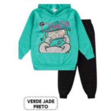 Imagem de Conjunto Infantil Feminino Verde Jade Preto Moletom Flanelado - Sem Ma