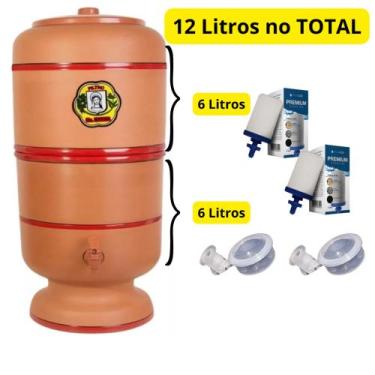 Imagem de Filtro de barro 12 litros TOTAL (6 litros em cada parte) com 2 boia e 