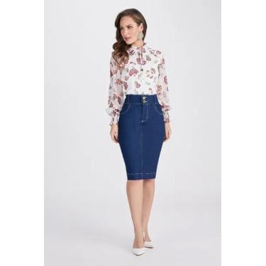 Imagem de Saia feminina Clássica Jeans Lápis Bolsos Funcionais - Titanium Jeans,
