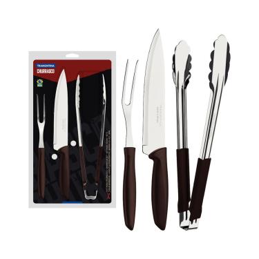 Imagem de Kit para Churrasco Plenus Aço Inox com Cabos de Polipropileno Marrom 3 Peças para Mesa Tramontina