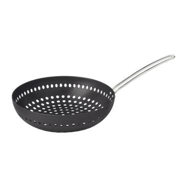 Imagem de Grelha Wok Furada para Churrasco 20847026 Alumínio Anodizado 26cm com Cabo Preto Tramontina