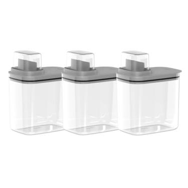 Imagem de Kit 3 Dispenser de Sabão Flow 1,5L Organizador para Produtos de Limpeza para Lavanderia Chumbo