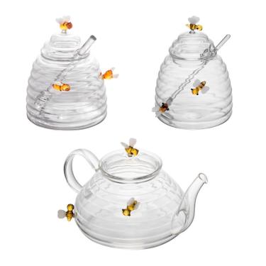 Imagem de Kit Açucareiro Meleira e Chaleira de Vidro Lovely Bee com Filtro 0,5L Transparente Lyor