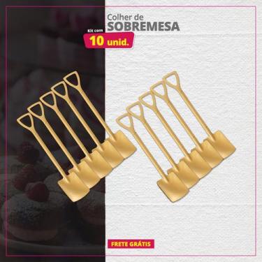 Imagem de Kit 10 Colheres de Sobremesa Inox Pá Quadrada - Genérica, Dourado