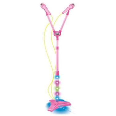 Imagem de Instrumento Musical Microfone Duplo com Pedestal Rosa - DM TOYS