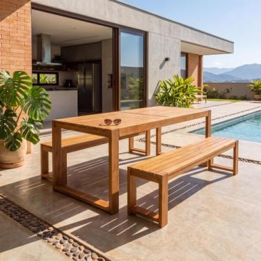 Imagem de Conjunto Rustico Jardim Mesa e 2 Bancos Baren Yescasa