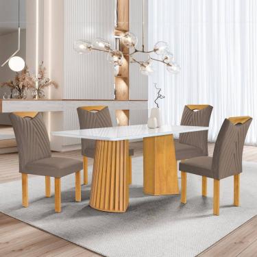 Imagem de Conjunto Mesa Stella Ripada 120cm com 4 cadeiras Stella tampo Smart Plus com Vidro