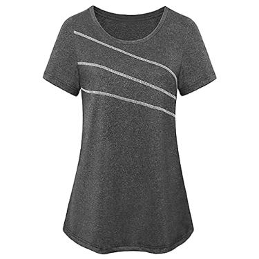 Imagem de Camiseta feminina manga curta yoga top de secagem rápida corrida treino esportes roupa ativa(XL)(Preto)